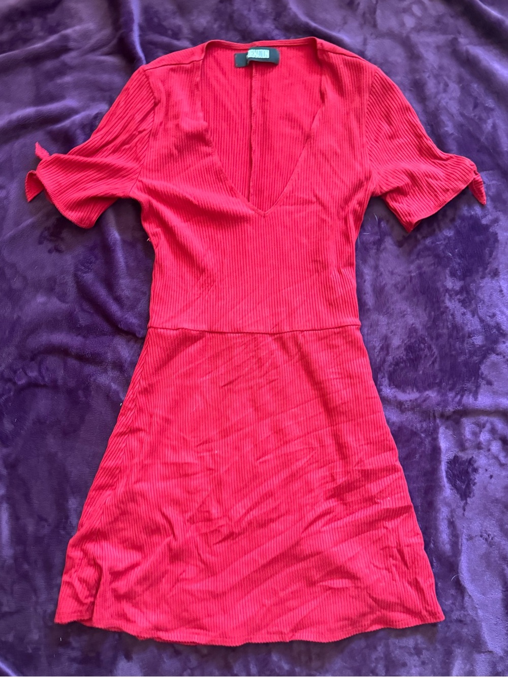 Reformation Red Ribbed V-Neck Mini Dress
